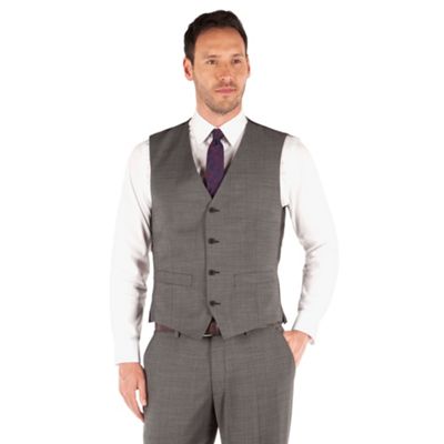 J by Jasper Conran Charcoal pindot 4 button front tailored fit business suit waistcoat